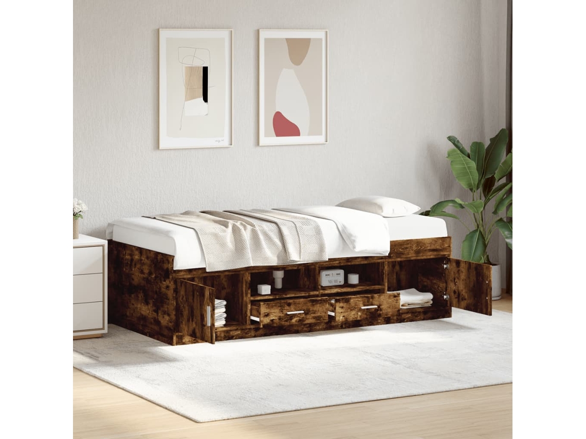 Sofá cama con cajones sin colchón 100x200 cm roble ahumado