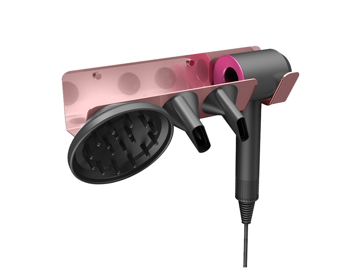 Suporte Para Secador De Cabelo Sem Furos, Feito Metal Resistente A Pregos E Cola, Armazenamento (ouro Rosa)
