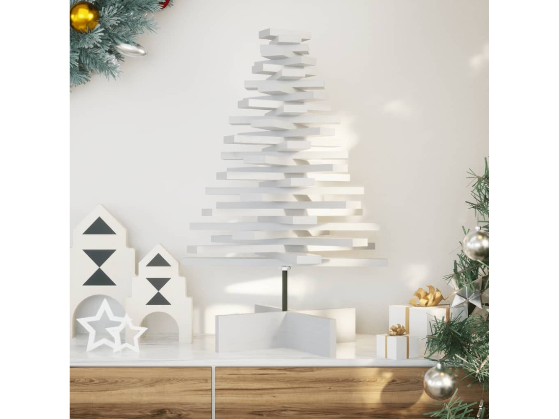 Vidaxl Árvore Natal Decorativa 80 Cm Madeira De Pinho Maciça Branco
