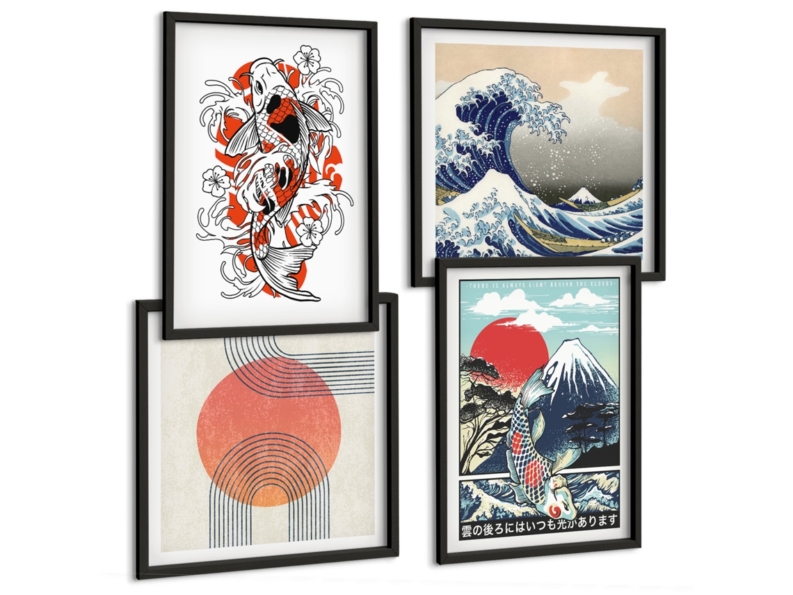 Conjunto De Pinturas Arquitetura De Cidades Na Água Moldura Preta Quadros Para O Escritório Espelharte (conjunto De 4 Imagens)