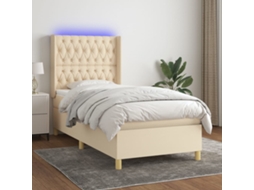 Cama Box Spring C/ Colchão E Led 90x200 Cm Tecido Cor Creme