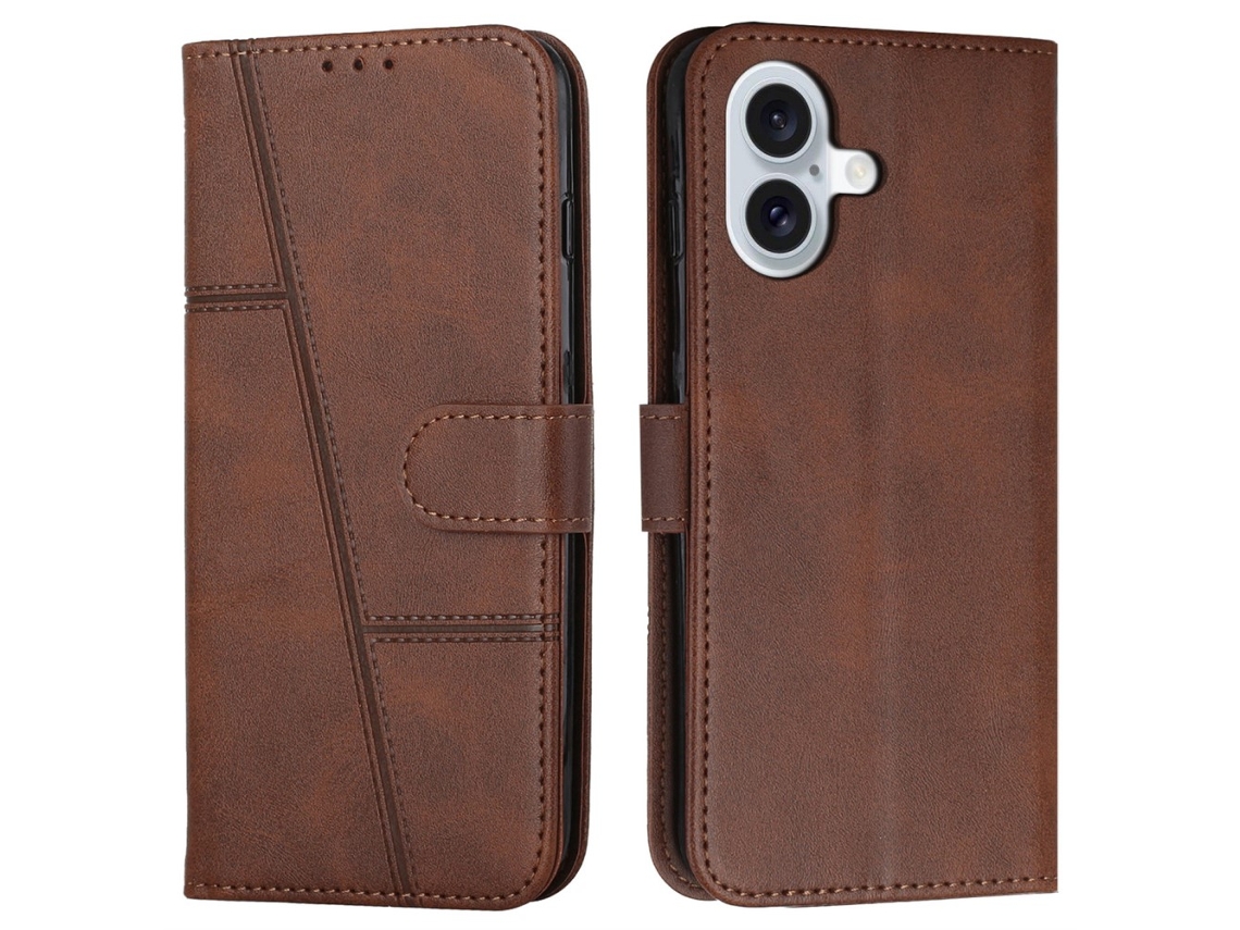 Capa Em Couro Pu, Para Iphone 16plus - Cor Castanho