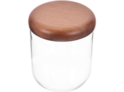Pote De Vidro Redondo 600ml Com Tampa Madeira, Recipiente Hermético Para Café E Açúcar, Ideal Para Armazenamento Na