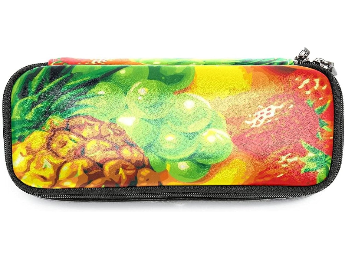 Estojo grande para lápis com estampa de frutas, ideal para guardar marcadores, organizar e guardar maquiagem.
