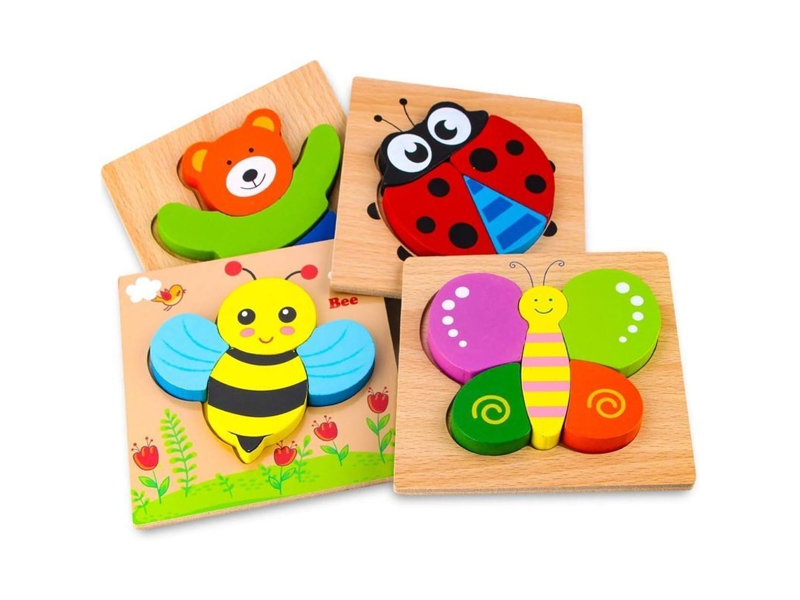 2026-puzzles De Madeira Para Crianças De 1-3 Anos, Brinquedos Educativos Montessori Com 4 Padrões De Animais
