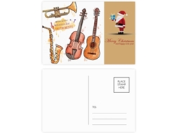 Conjunto de 20 Cartões postais com Papai Noel, Aquarela, Violão e Instrumentos Musicais. 14,6 X 9,8 Cm