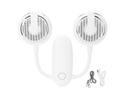 Ventilador de pescoço portátil USB dualhead 360° giratório com bateria 4800mAh para viagens ao ar livre branco S/MARCA