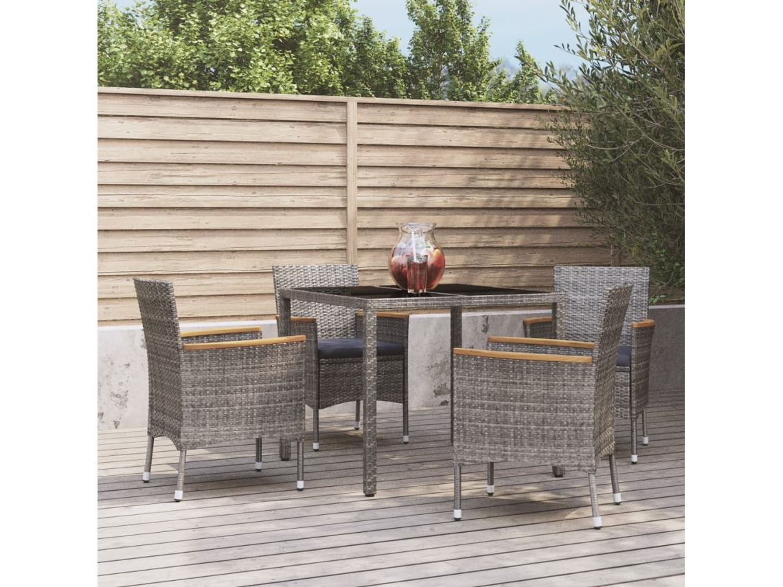 5 Pcs Conjunto De Jantar P/ Jardim C/ Almofadões Vime Pe Cinza Dkd Home Decor