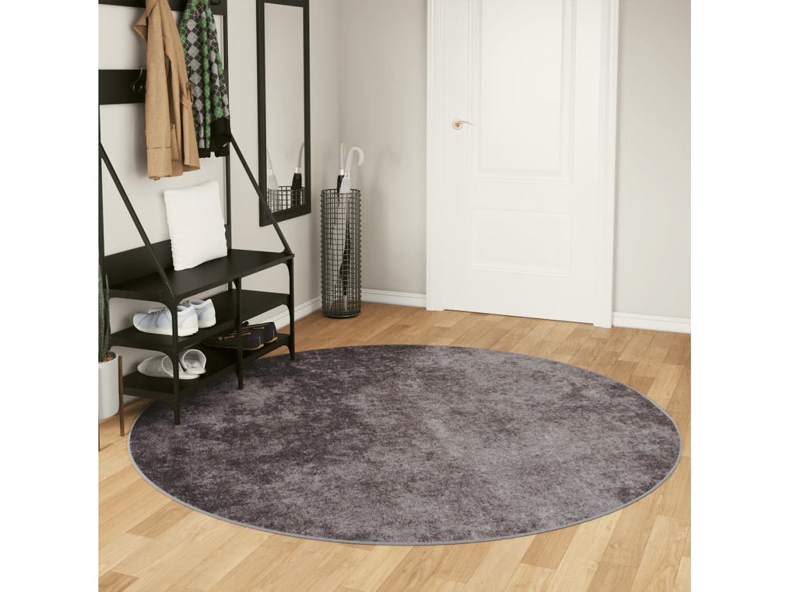 Vidaxl Tapete Lavável Ø 200 Cm Cinzento