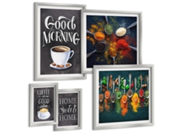 Quadros Decorativos Para Parede Limões Com Ervas E Folhas Moldura Prateada Pinturas De Quarto Espelharte (conjunto De 5 Imagens)