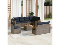 Vidaxl 9 Pcs Conjunto Sofás P/ Jardim C/ Almofadões Vime Pe Cinzento