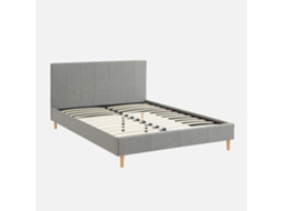 Cama Com Cabeceira Base Ripas Acabamento Simple Sweeek Tecido Cinzento (89x148x202)