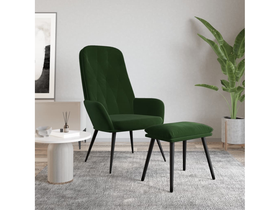 Vidaxl Cadeira De Descanso Com Banco P/ Pés Veludo Verde-escuro