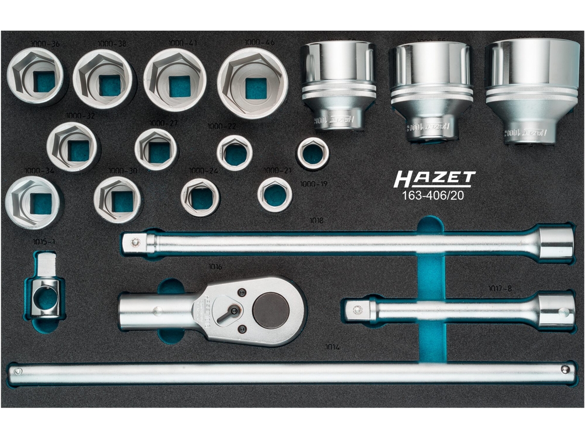 Conjunto de soquete HAZET 163-406/20: quadrado oco 3/4 polegada 20 mm perfil hexagonal externo 19 21 22 24 27 30 32 34 36 38 41 46 50 55 60