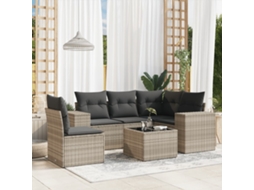 Vidaxl 6 Pcs Conj. Sofás Jardim Com Almofadões Vime Pe Cinzento-claro