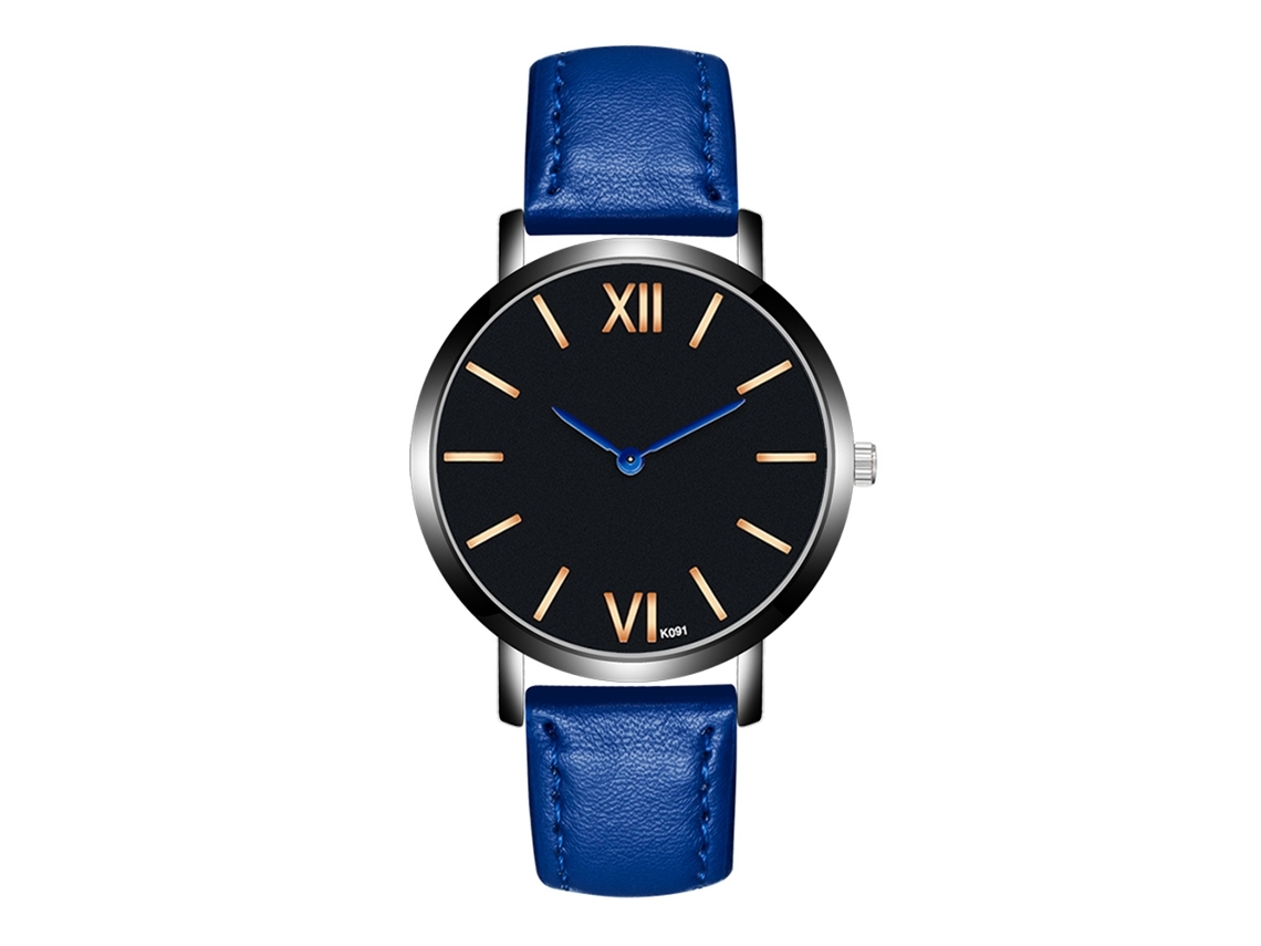 Relógio Masculino Analógico de Couro com Display Redondo, Quartzo, Estilo Fashion Azul