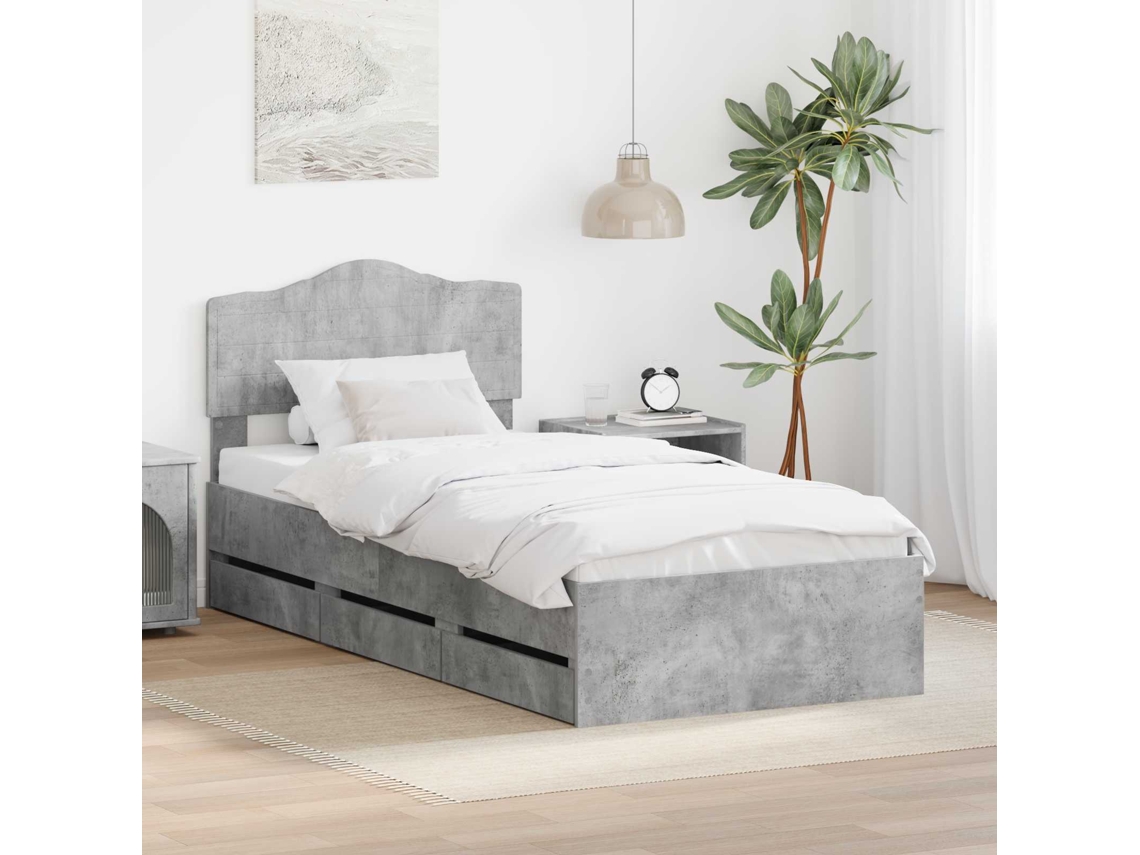 Vidaxl Estrutura Da Cama Cinzento 90 X 190 Cm Madeira De Engenharia