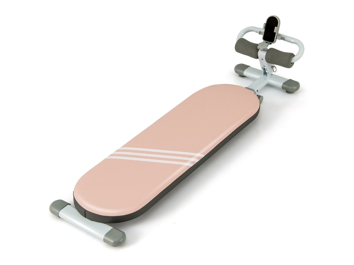 Banco De Abdominais Dobrável Com 3 Ângulos Ajustáveis E Suporte Para Celular. Banco De Treinamento Rosa.