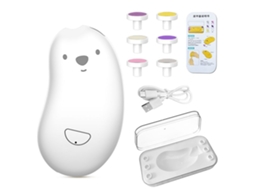 Tesoura elétrica para unhas Rebe para bebês com 6 cabeças de polimento, carregamento USB seguro para cuidados com as unhas em casa, branca.