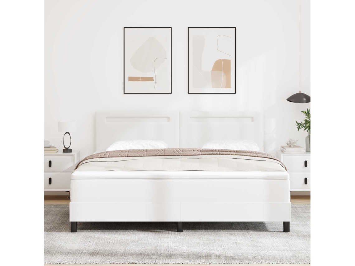 Vidaxl Cama Box Com Colchão Branco 180 X 200 Cm Couro Sintético