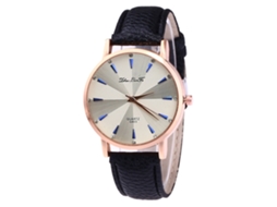 Relógio de quartzo casual unissex com pulseira de couro PU preta para homens e mulheres.