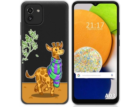 Capa para Samsung Galaxy A03 TUMUNDOSMARTPHONE Desenhos Transparente Girafa Multicor