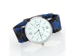 Relógio de Pulso Étnico de Quartzo com Pulseira Tecida Unissex Estilo Moderno (azul Cinza)