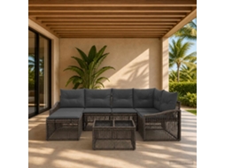 Vidaxl Conjunto De Sofá De Jardim 7 Unid. Cinzento Vime Pe