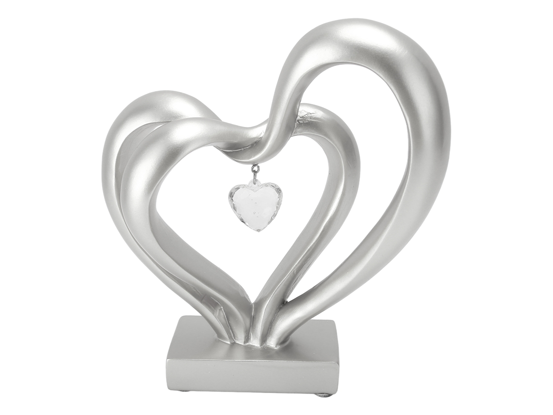 Escultura de Coração Duplo Resina Casal Aniversário Bs20621