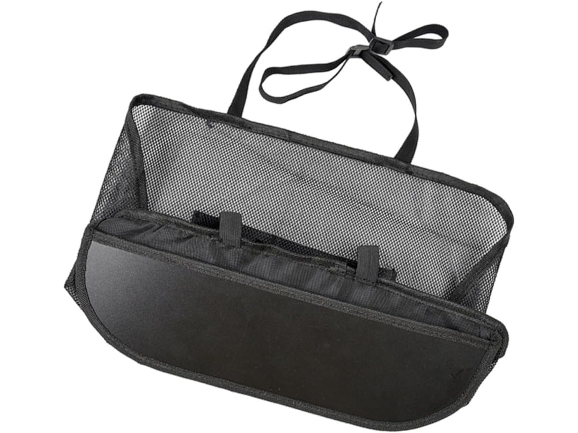 Organizador de armazenamento para banco traseiro de carro com suporte para guardar objetos.