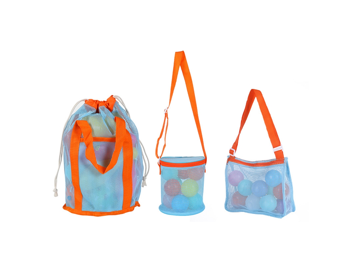 Conjunto 3 Bolsas De Armazenamento De Malha Para Brinquedos De Praia Yuysan 22x22x34cm Azul