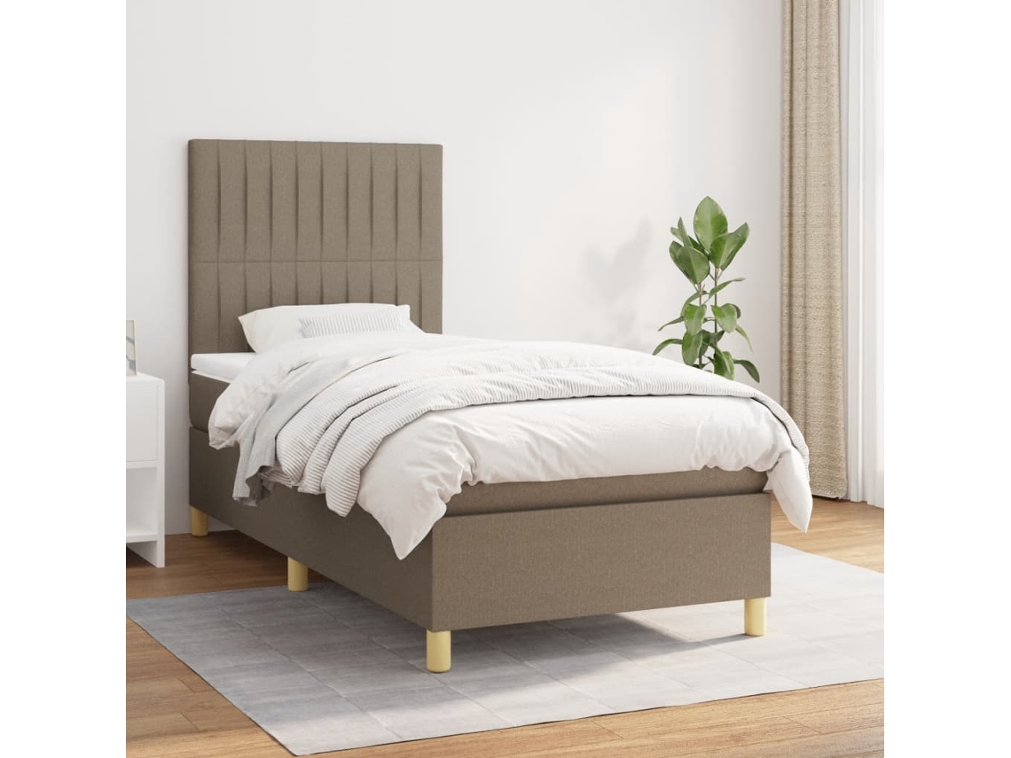 Vidaxl Cama Com Molas/colchão 90x190 Cm Tecido Castanho-acinzentado