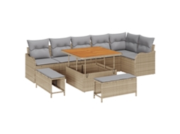 Conjunto 9 Conjunto De Sofá De Jardim Vidaxl Bege Vime Pe (287,5 X 122,5 X 85 Cm)