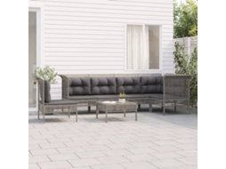 Conjunto 7 Peças Lounge De Jardim C/ Almofadões Vime Pe Cinza Dkd Home Decor
