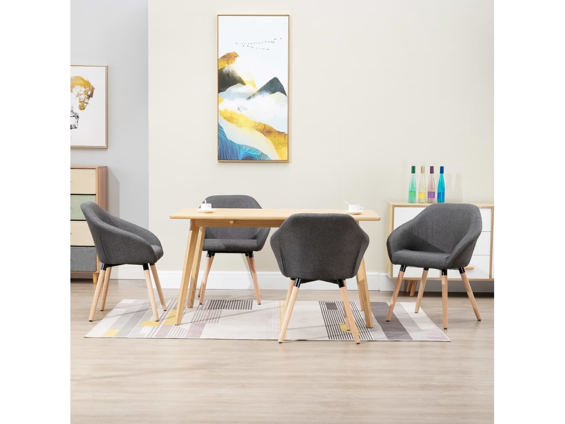 Vidaxl Cadeiras De Jantar 4 Pcs Tecido Cinzento-escuro