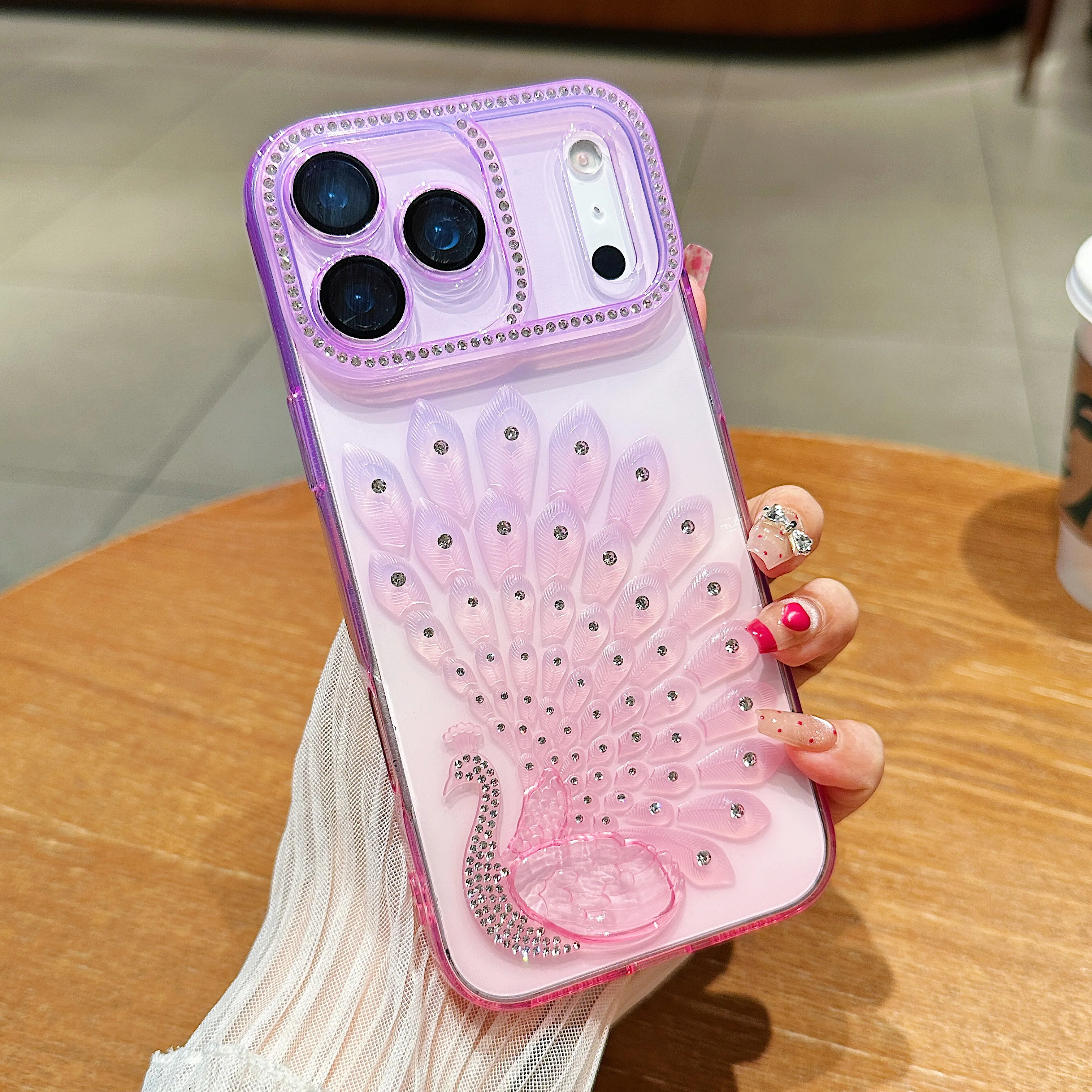 Capa Para Celular À Prova De Choque Com Gradiente De Cores (roxo E Rosa, 15 Plus), Transparente Como Diamante