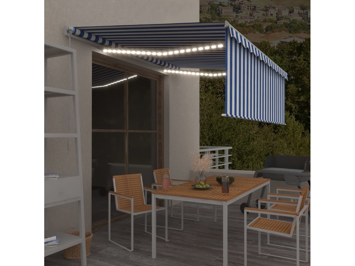 Vidaxl Toldo Retrátil Manual Com Estore/led 4x3 M Azul E Branco