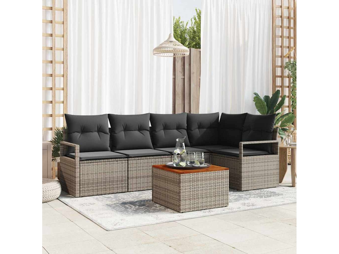 Vidaxl Conjunto De Sofá De Jardim 6 Pcs Cinzeto Vime Pe