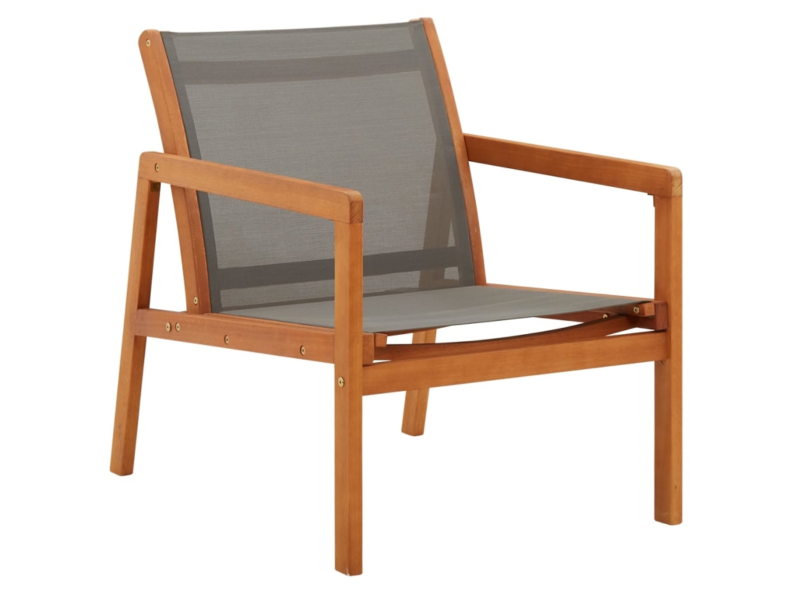 Cadeira Lounge De Jardim Eucalipto Maciço E Textilene Cinzento Dkd Home Decor