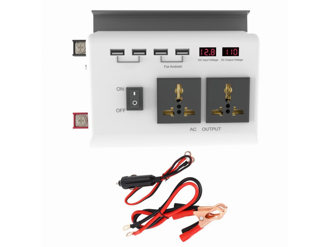 Inversor de Energia para Carro DC 12V para AC 220V com 4 Portas USB 2.1A e 2 Tomadas CA