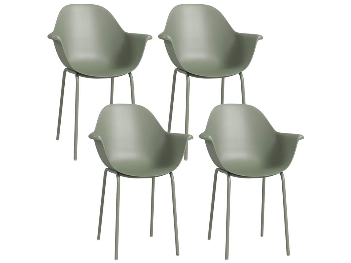 Conjunto 4 Cadeiras Jardim Com Braços, Até 120kg, Plástico/metal, Verde