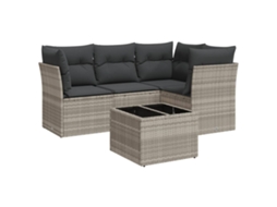 Conjunto de 5 Sofás Jardim com Almofadões Vime Pe Cinzento Claro MAISON EXCLUSIVE (5 pcs)