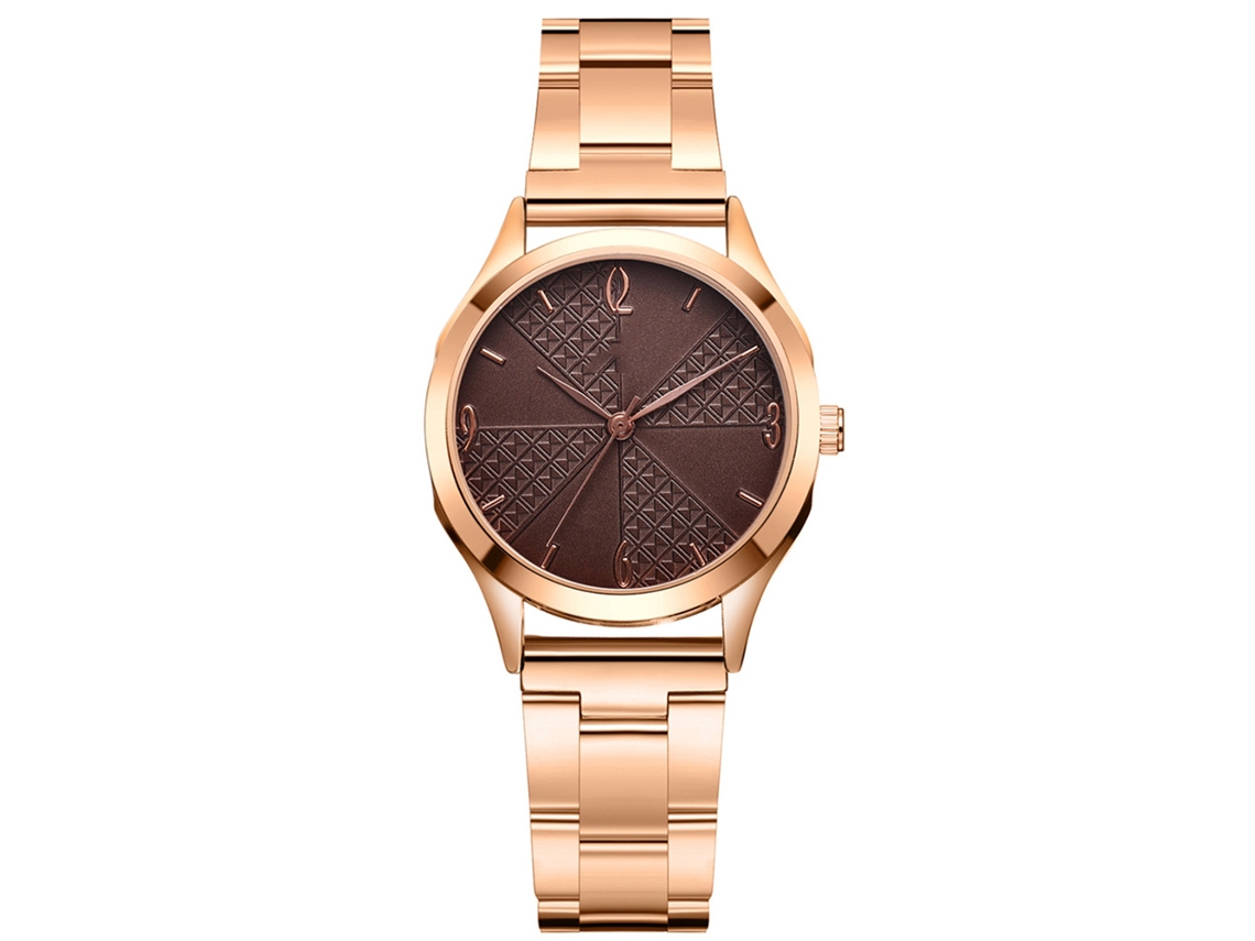 Relógio Analógico Feminino Simples Elegante Pulseira de Liga Ouro Rosa Quartzo Marrom