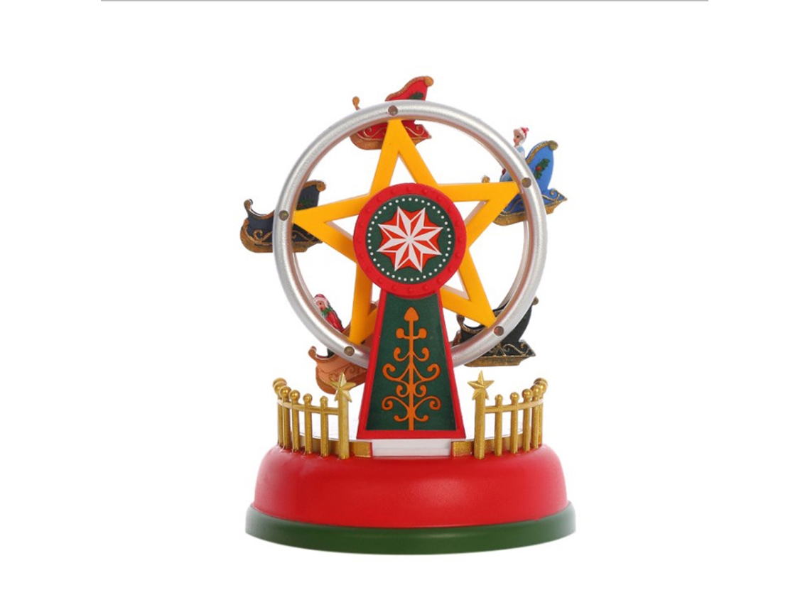 KOFIHETY Mini caixa de música de Natal com carrossel iluminado, roda gigante, animação, presente romântico, decoração de mesa