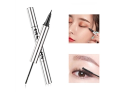 Caneta De Eyeliner Líquido Duplo Cabeça Em Tubo Prata Com Máscara À Prova D'água E De Longa Duração