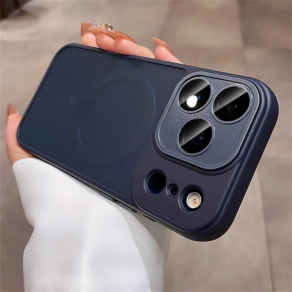 Capa Transparente Fosca Para Celular (azul 15pro) Com Proteção Para Lente E Carregamento Sem Fio.
