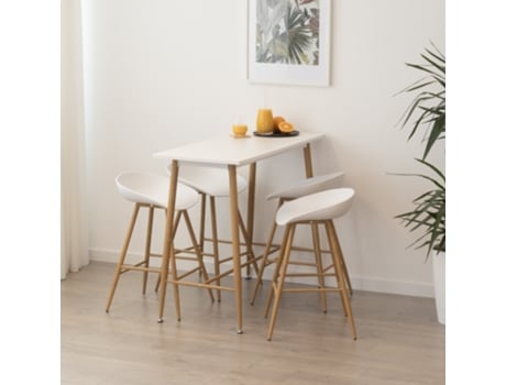 Conjunto de Mesa De Bar Edward 4 Bancos Altos Pollok Mog Casa 110x50x90 Cm Bege, Preto, Pu, Branco Uo Madeira