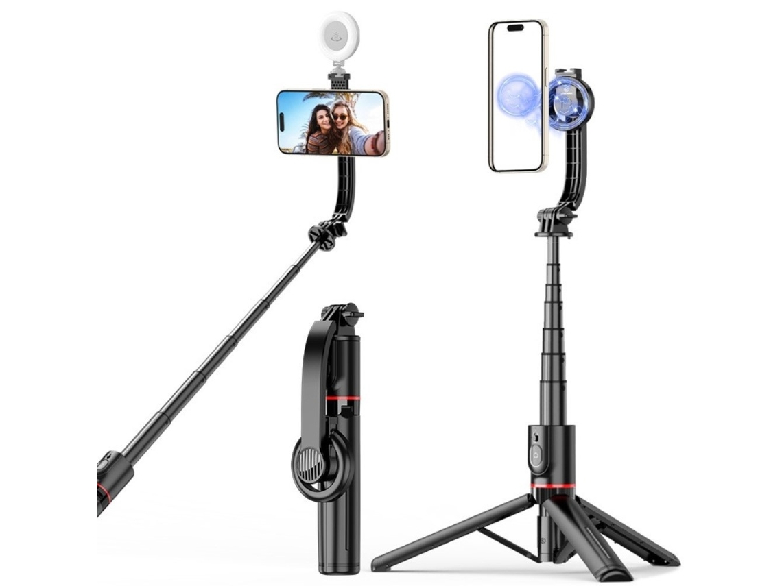 Lurelia Tripé Magnético Magnético, Bluetooth, Controlo Remoto, Ajustável, 104 Cm, Em Liga De Alumínio, Preto