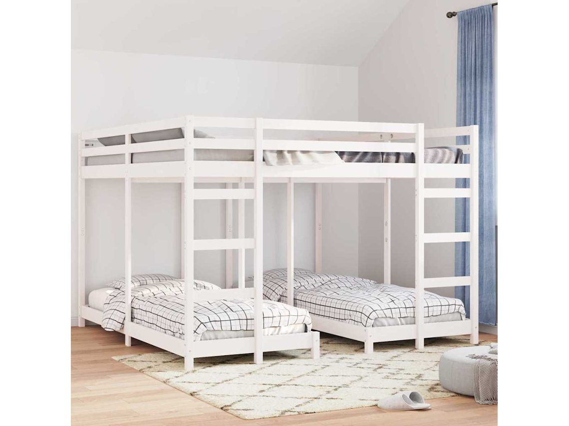 Vidaxl Estrutura De Cama Beliche Tripla Branco 200 X 200 Cm