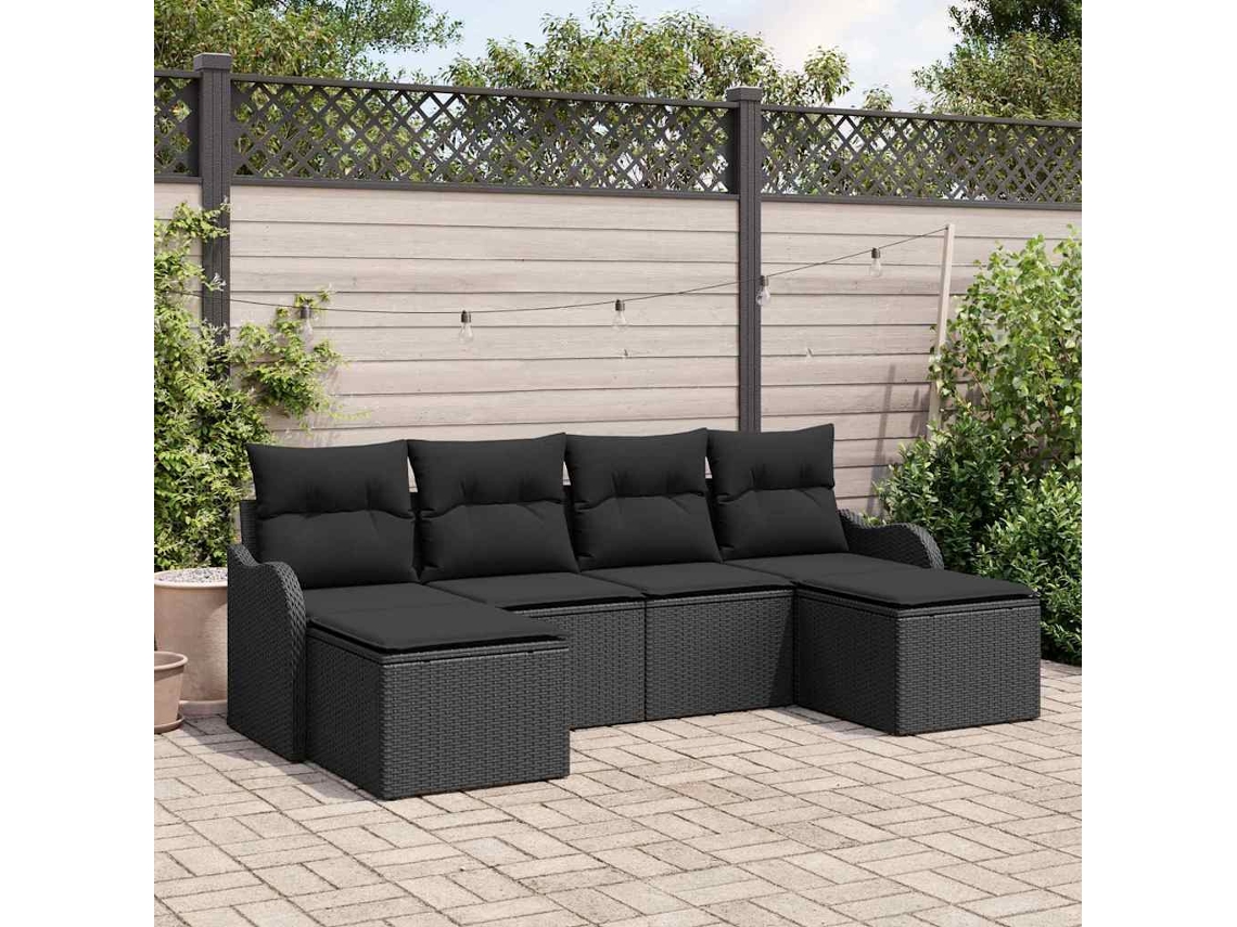 Vidaxl Conjunto De Sofá De Jardim 6 Unid. Preto Vime Pe